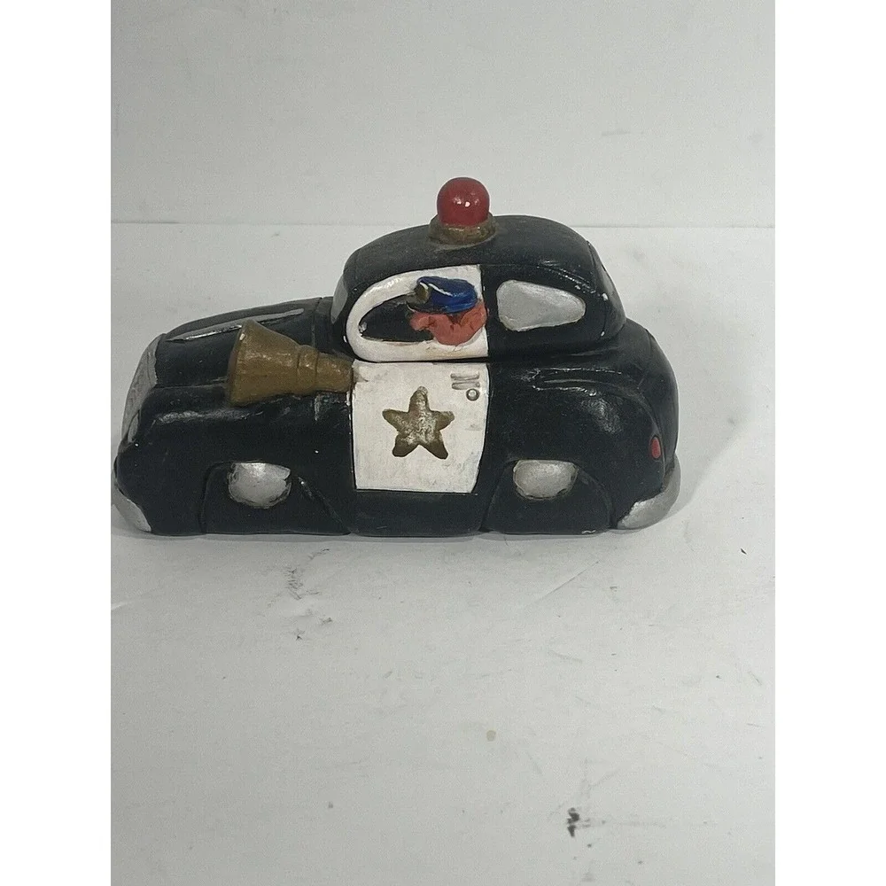 Vintage City Police Car Ceramic Ashtray Figurine Black Car Paperweight Top Opens